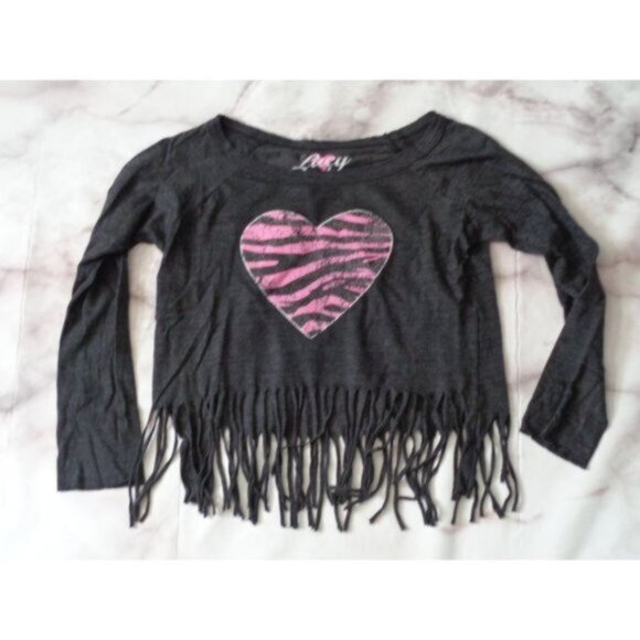Lucy girls youth medium 10/12 gray top w/pink/gray zebra print fringed Boutique - Picture 1 of 6